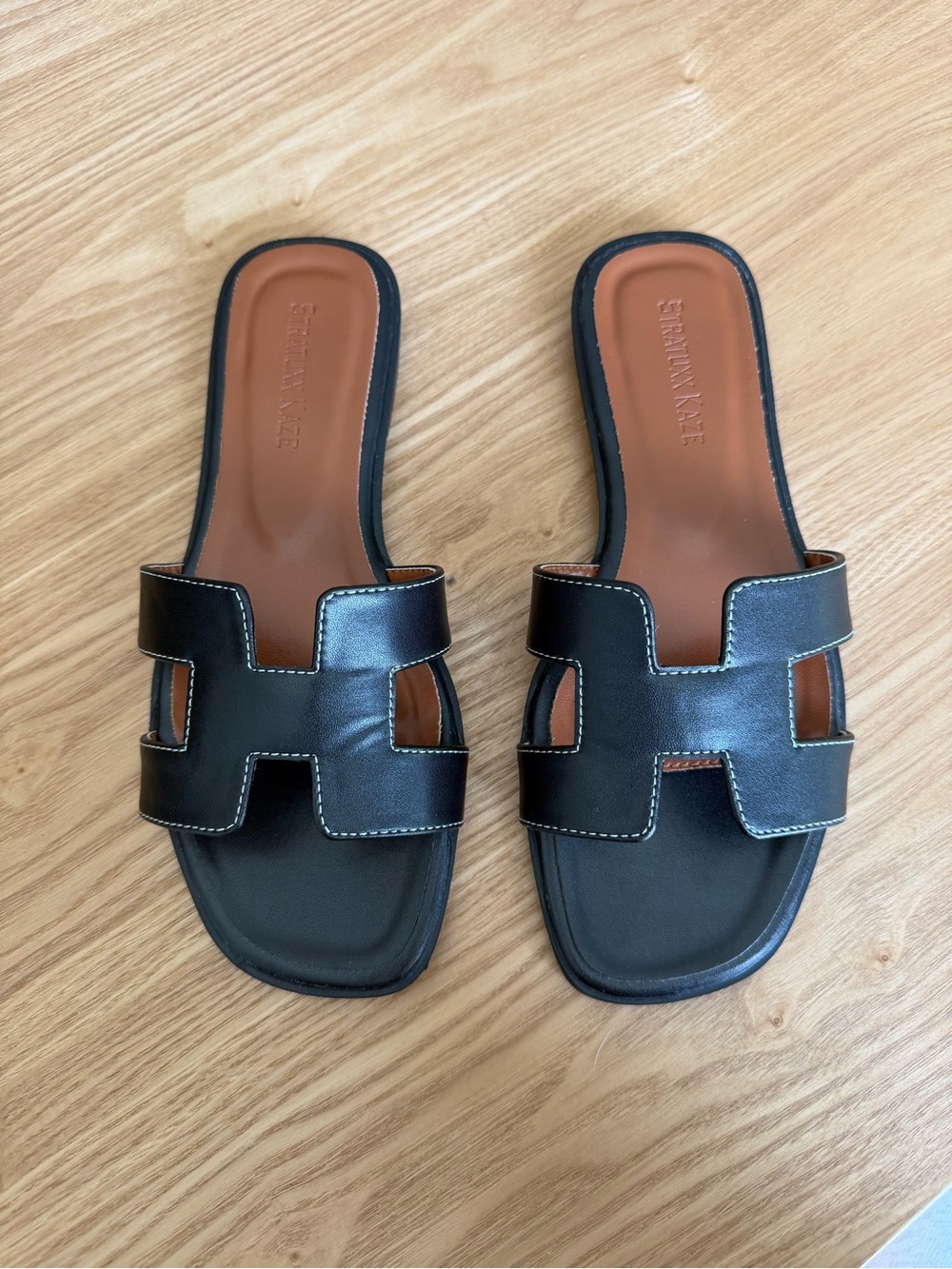 Black Slide Leather Sandals